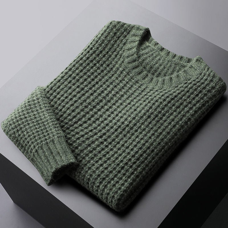 Spring And Autumn Two - color Wool - like Round Neck Sweater For Men - Alpaca House