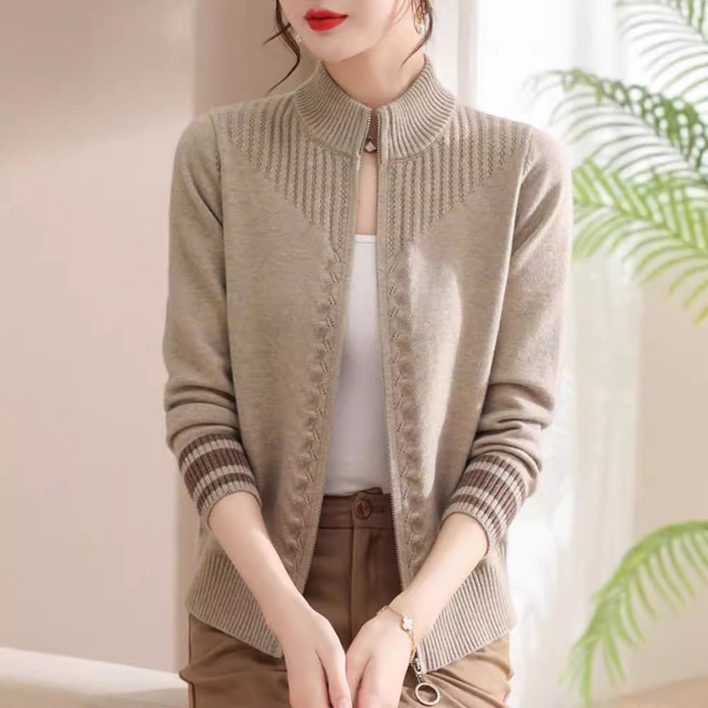 Stand Collar Zipper Wool Cardigan Coat For Women - Alpaca House