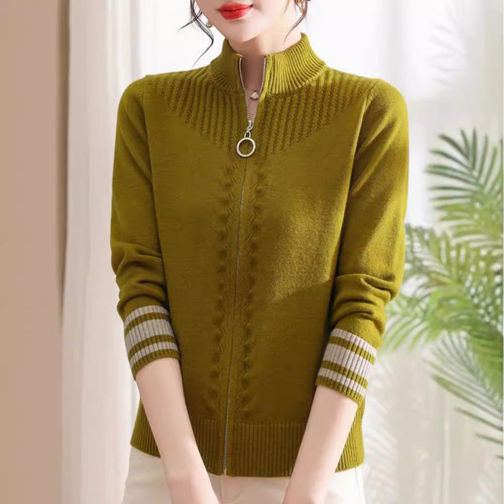 Stand Collar Zipper Wool Cardigan Coat For Women - Alpaca House