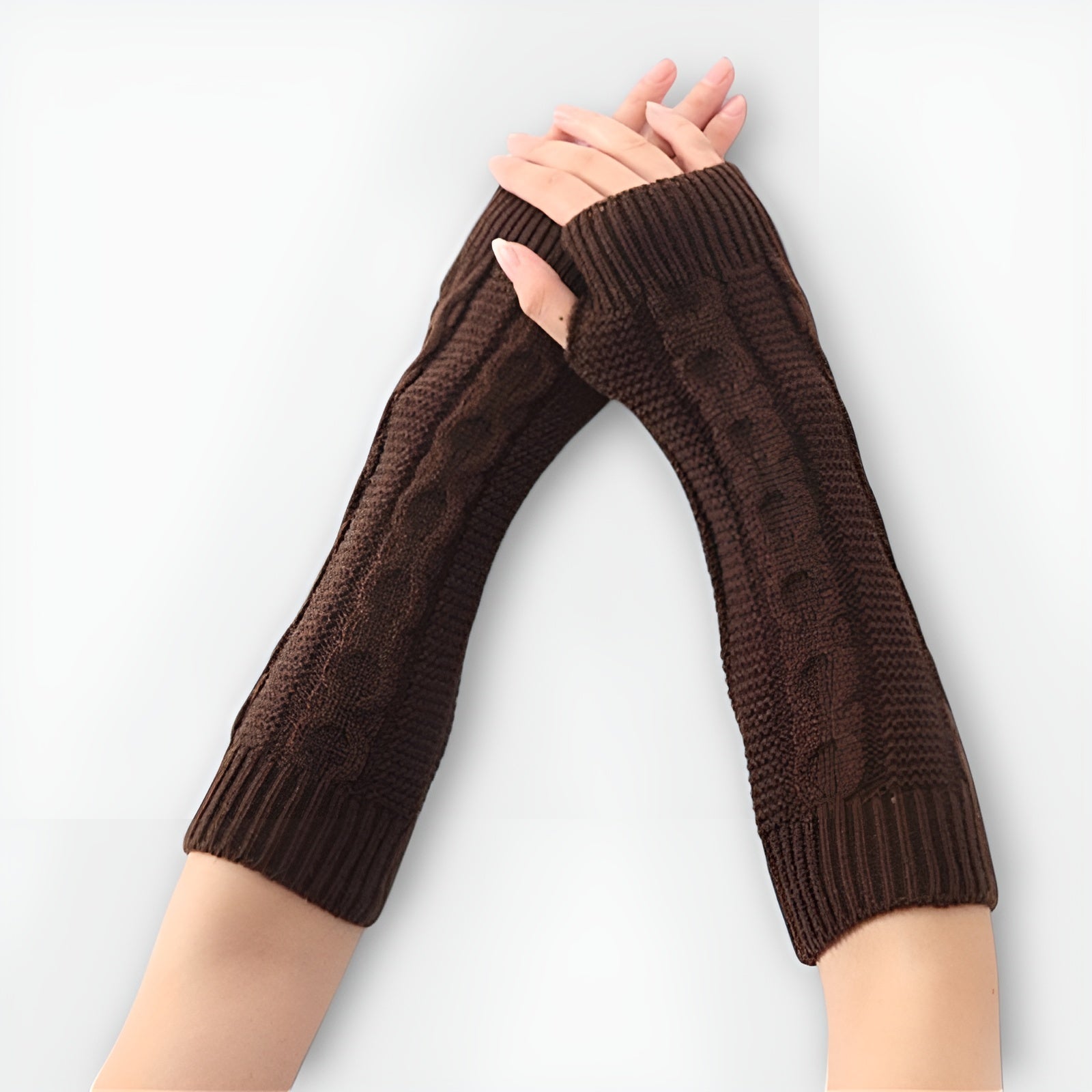 Thick Wool Fingerless Gloves Unisex 8 - Line Hemp Knit Half - Finger Winter Warmers - Alpaca House