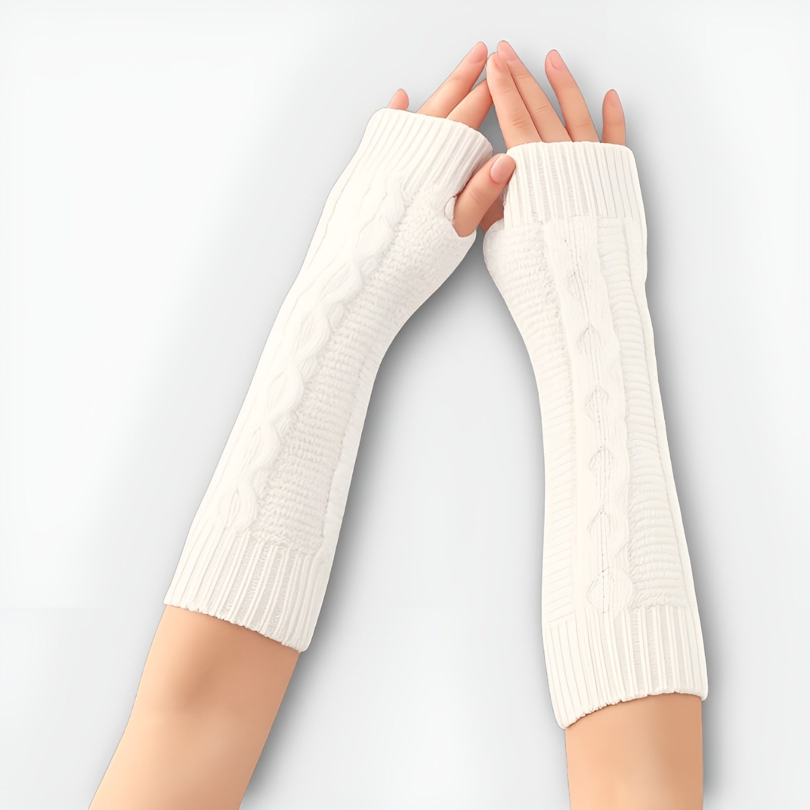 Thick Wool Fingerless Gloves Unisex 8 - Line Hemp Knit Half - Finger Winter Warmers - Alpaca House