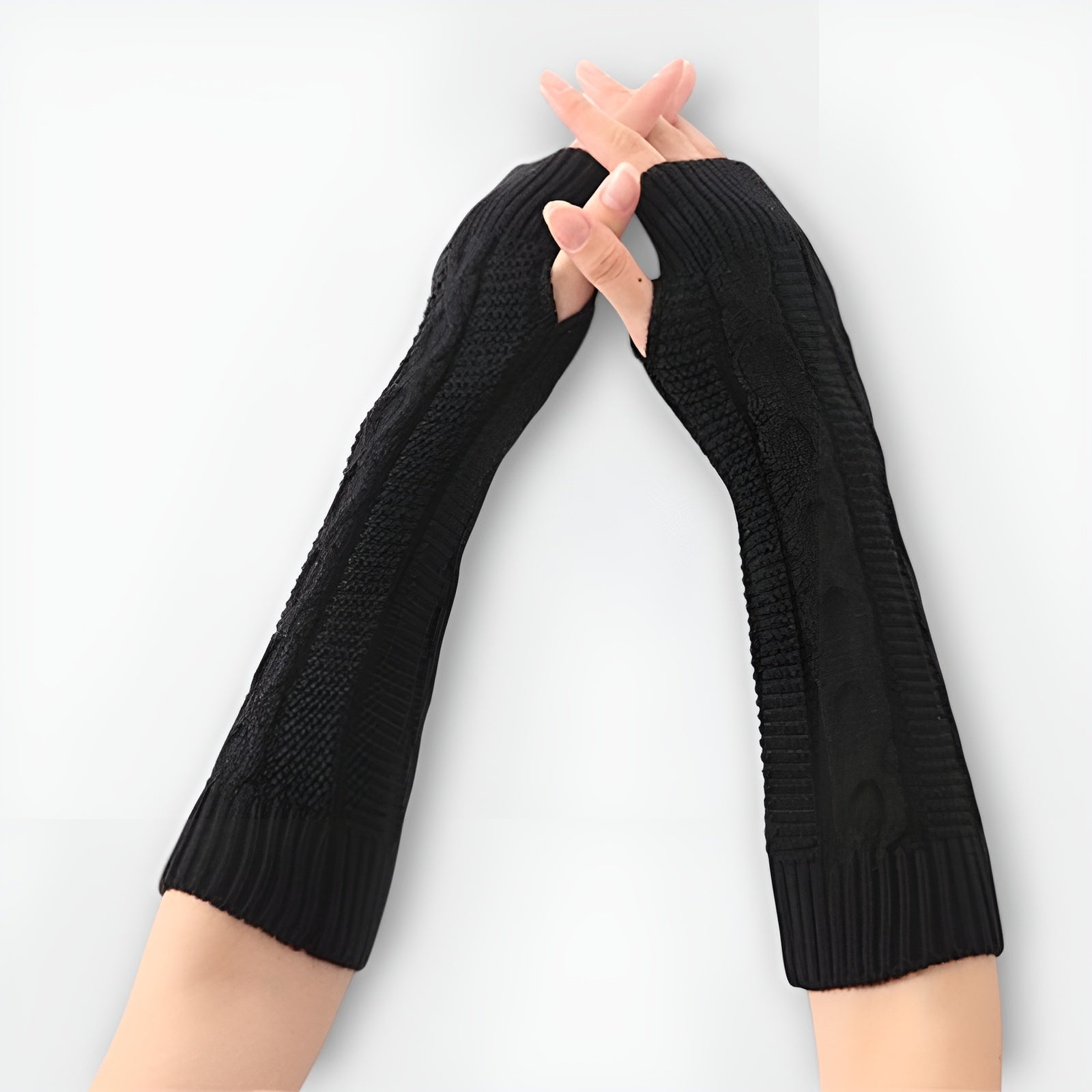 Thick Wool Fingerless Gloves Unisex 8 - Line Hemp Knit Half - Finger Winter Warmers - Alpaca House