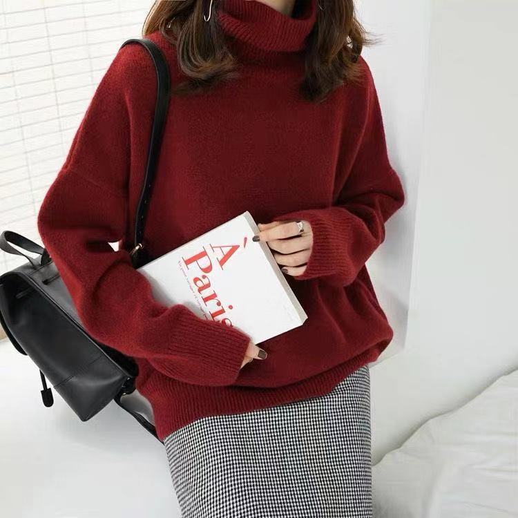 Turtleneck Pure Cashmere Sweater Women Thick Sweater Loose - Alpaca House