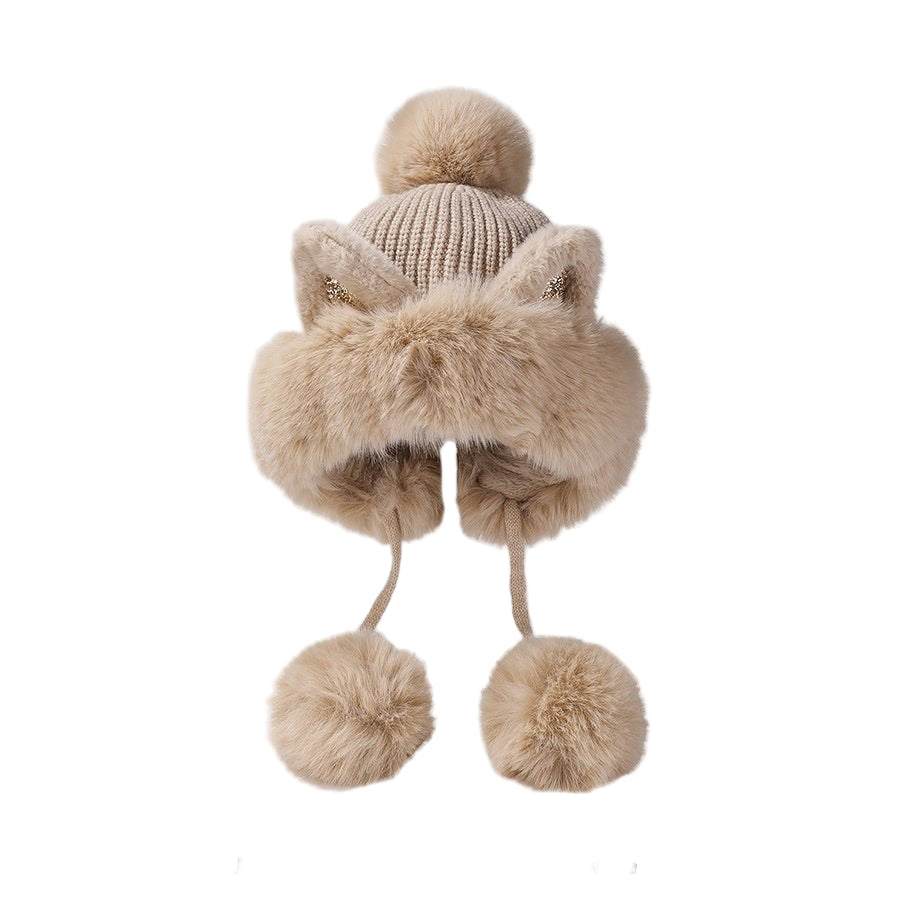 Winter Cute Cartoon Sequins Cat Ears Fleece - lined Thickened Warm Beanie - Alpaca House
