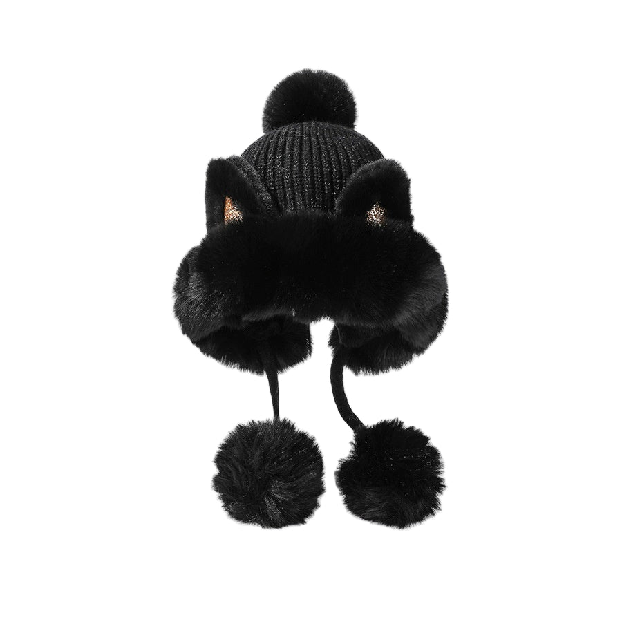 Winter Cute Cartoon Sequins Cat Ears Fleece - lined Thickened Warm Beanie - Alpaca House