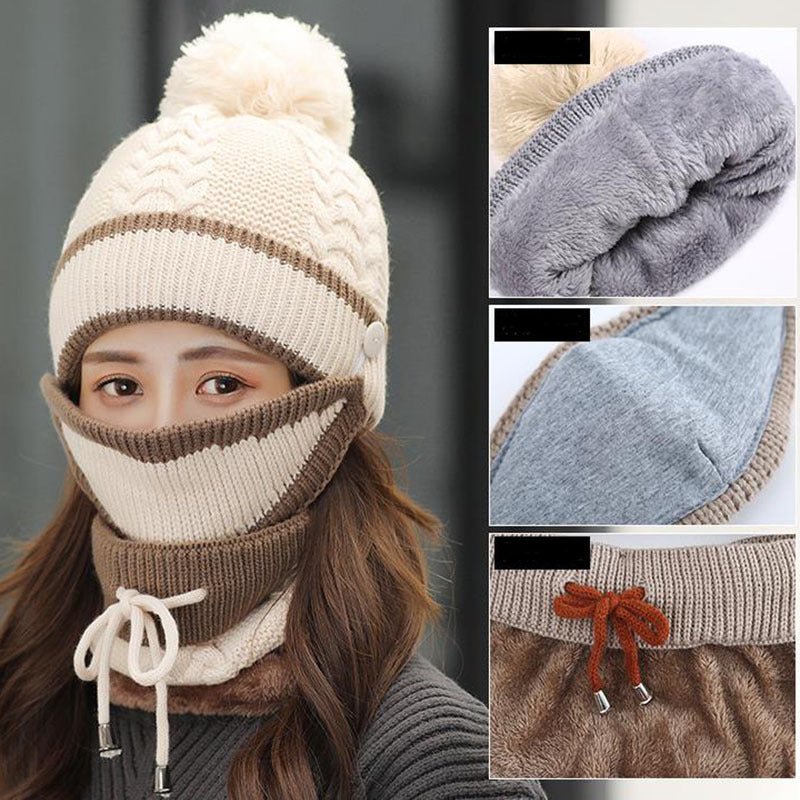 Winter Hat For Women 3pcs Knitted Beanie Hat Scarf Set Warm Hat - Alpaca House