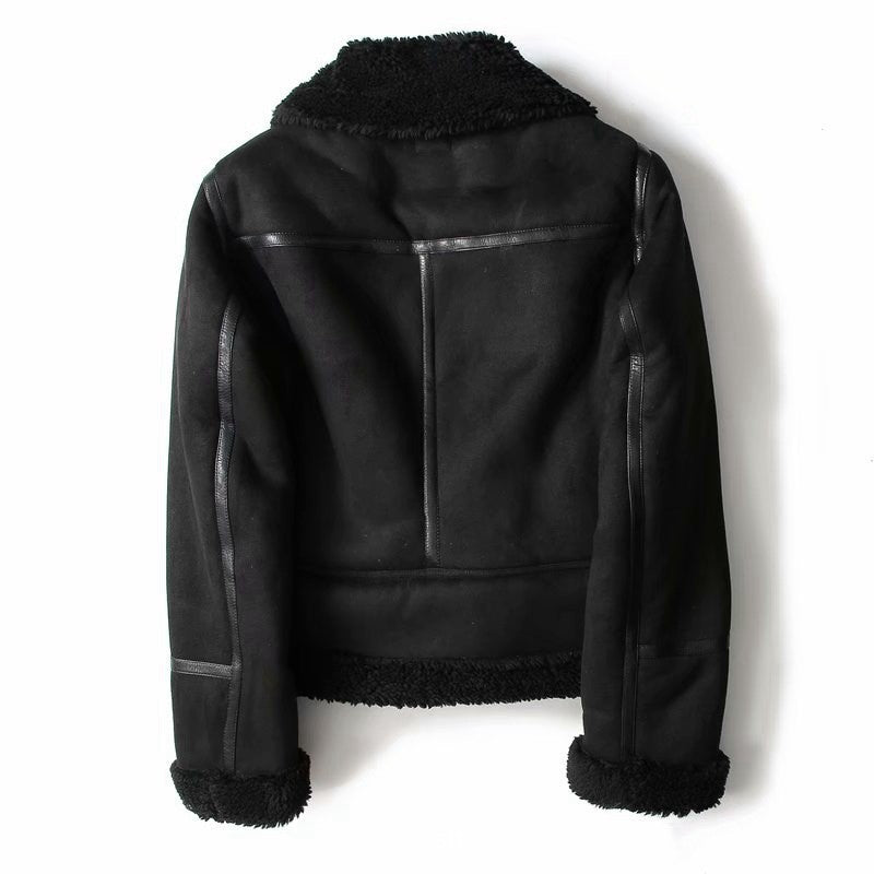WInter Lapel Jacket Suede Lamb Wool Warm Coat Motorcycle Clothing Women Outwears - Alpaca House