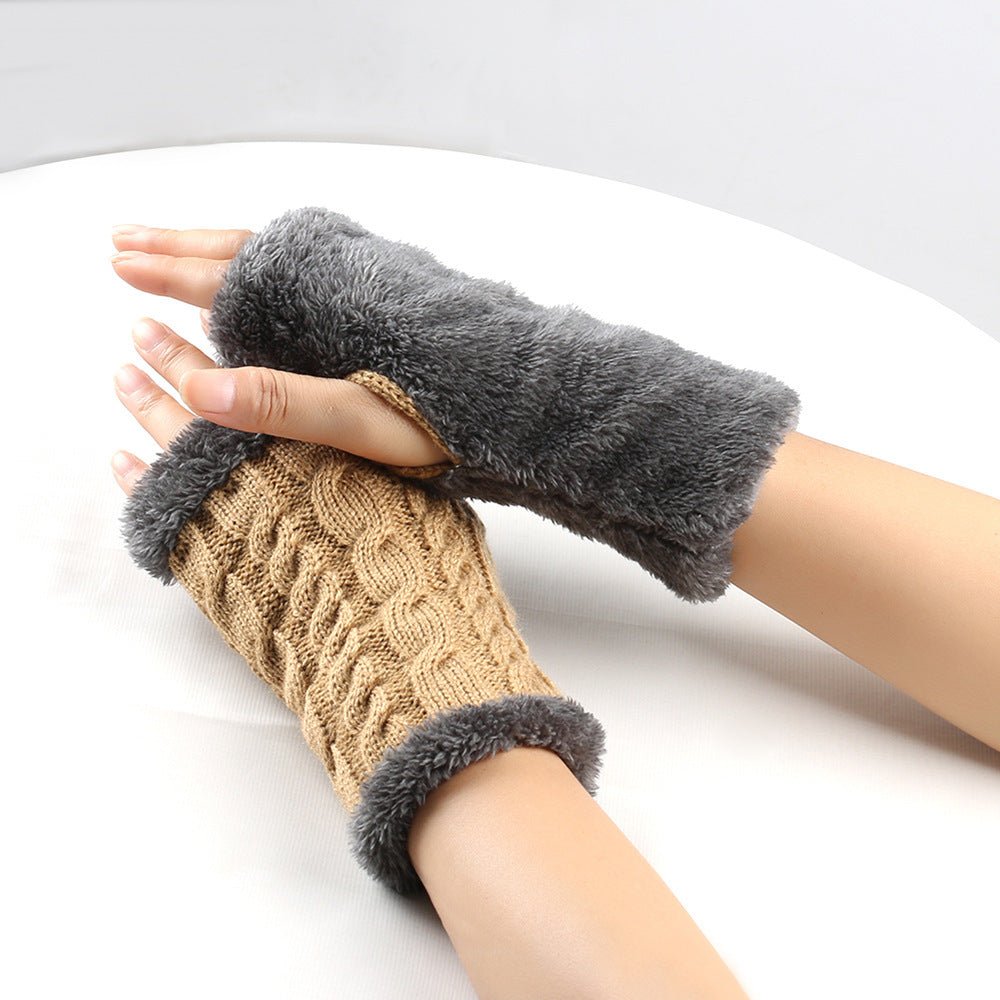 Winter Plush Gloves Twist Knitted Fingerless Fleece Gloves Women Warm Thickened Woolen Gloves - Alpaca House