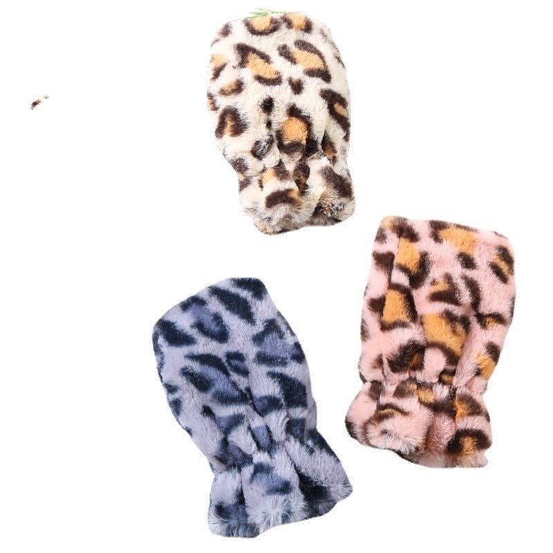 Women's Cute Leopard Print Fleece Fingerless Gloves - Alpaca House