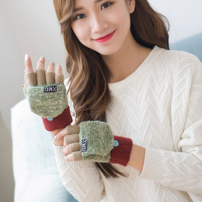 Women's half finger gloves wholesale female autumn winter Korean version of warm lovable double use of double finger wool gloves students - Alpaca House
