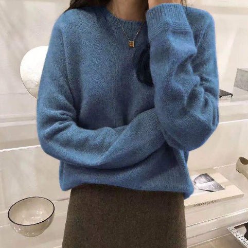 Women's Loose Thickened Round Neck Short Pure Wool Knitted Sweater - Alpaca House