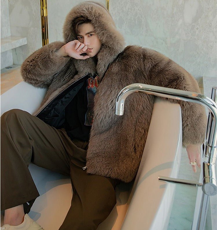 Wool Hooded Coat with Fleece Thickened Winter Warmth for Men's Comfort - Alpaca House