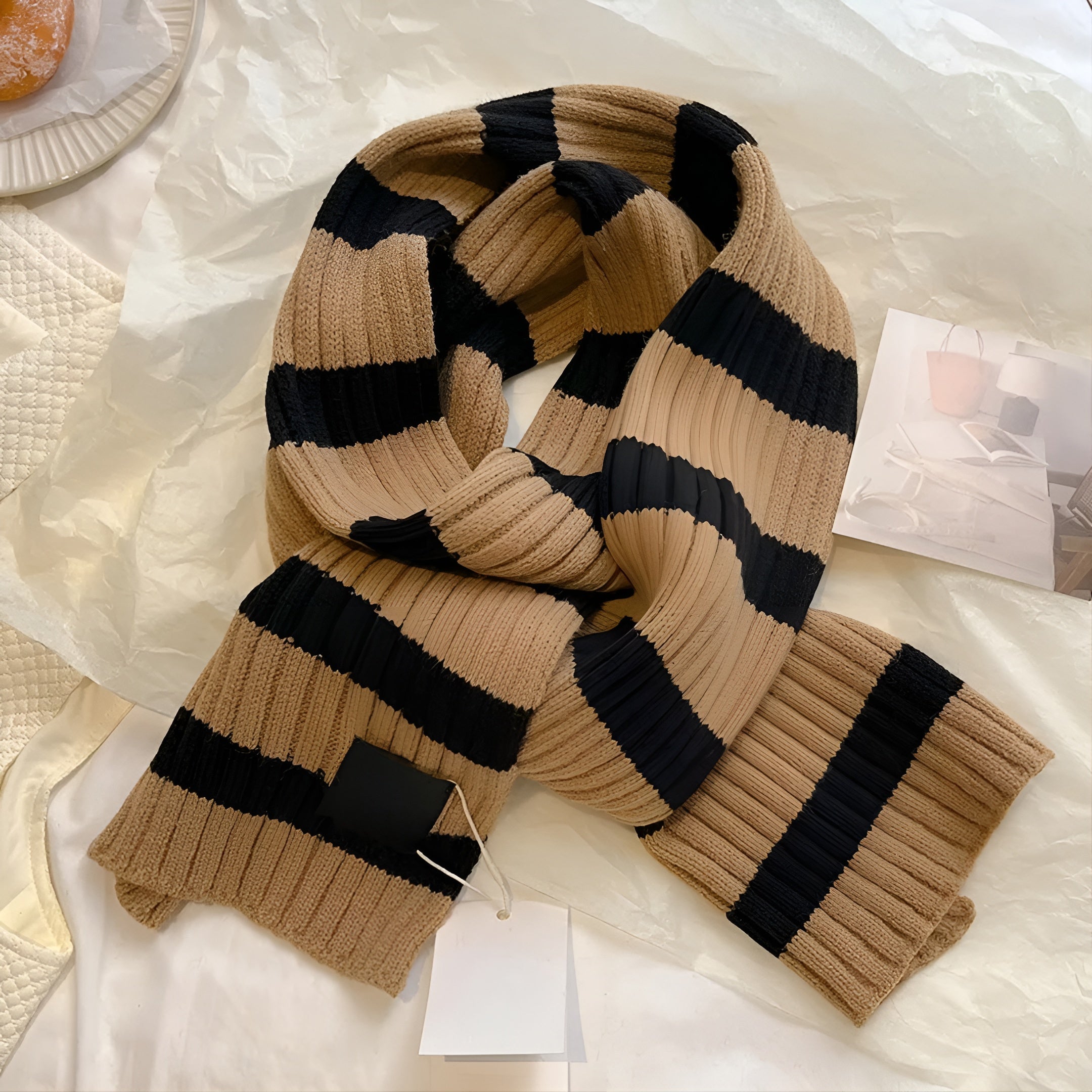 Wool Knitted Striped Scarf Warm, Soft Comfort with Modern Textured Style - Alpaca House