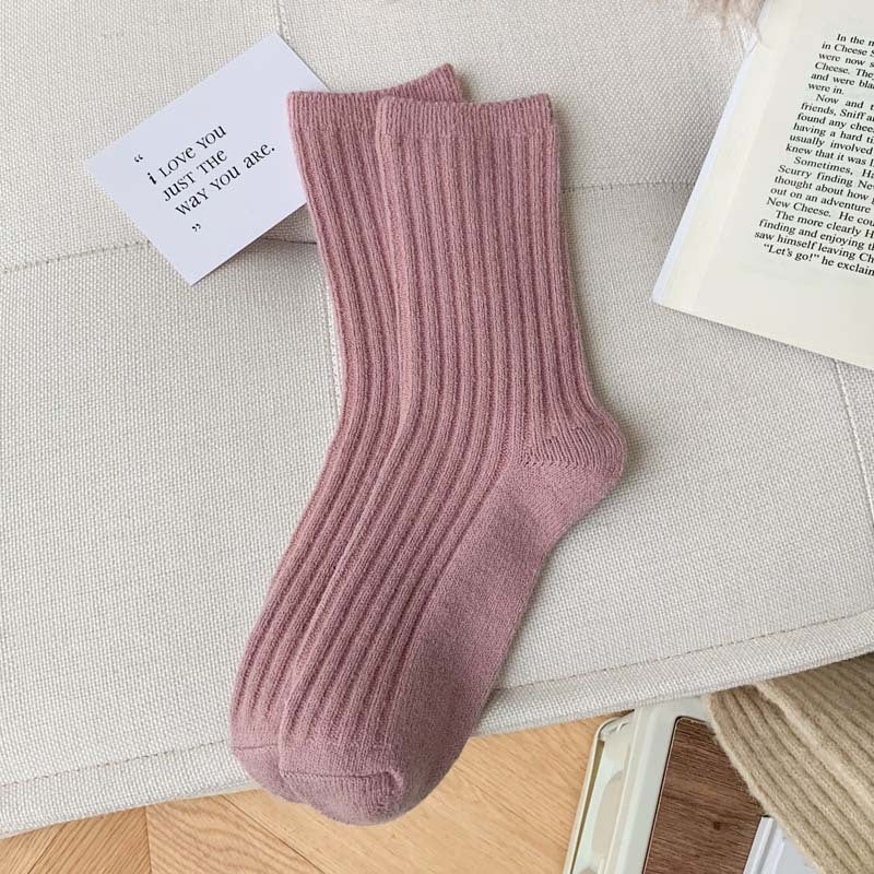 Wool Thickened Women's Medium Tube Solid Color Socks - Alpaca House